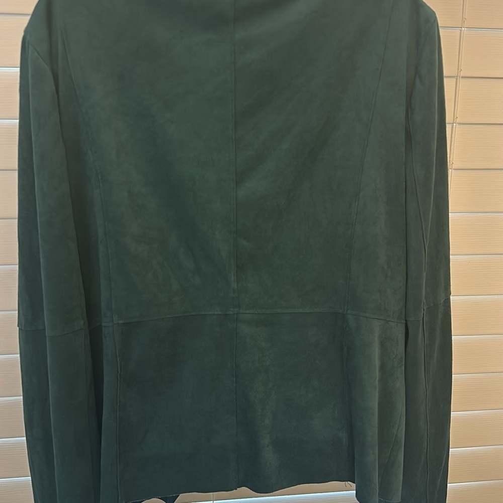 Bagatelle Emerald Green Faux Suede Open Front Blazer - Picture 3 of 5